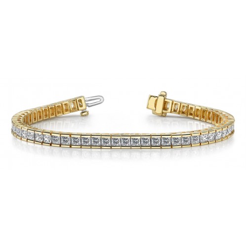 6.00 ct Ladies Princess Cut Diamond Tennis Bracelet In Channel Setting Yellow Gold 6.00 ct Ladies Princess Cut Diamond Tennis Bracelet In Channel Setting Yellow Gold